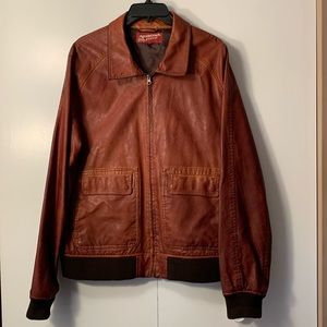 Arizona Jean Co. Faux Leather Bomber Jacket Mens Large Rust/Brown